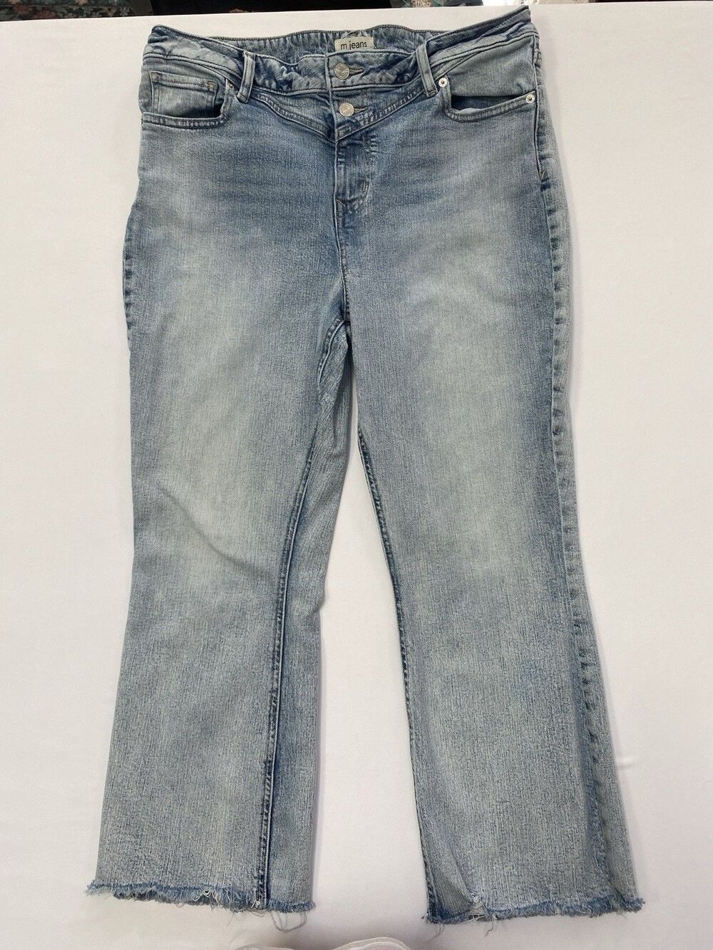 m jeans by maurices Womens Size 14 Kick Boot Ankle Jeans Light Wash Raw Hem Y2K